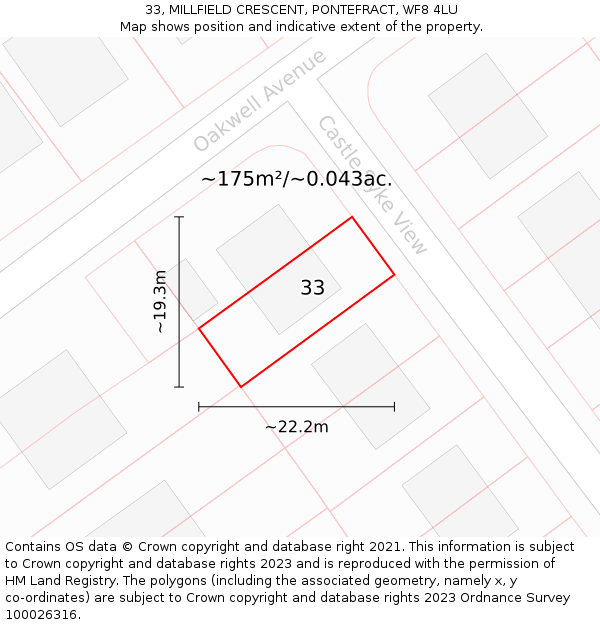 33, MILLFIELD CRESCENT, PONTEFRACT, WF8 4LU: Plot and title map