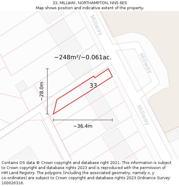 33, MILLWAY, NORTHAMPTON, NN5 6ES: Plot and title map