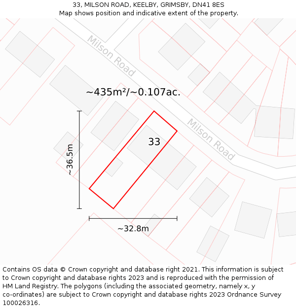 33, MILSON ROAD, KEELBY, GRIMSBY, DN41 8ES: Plot and title map