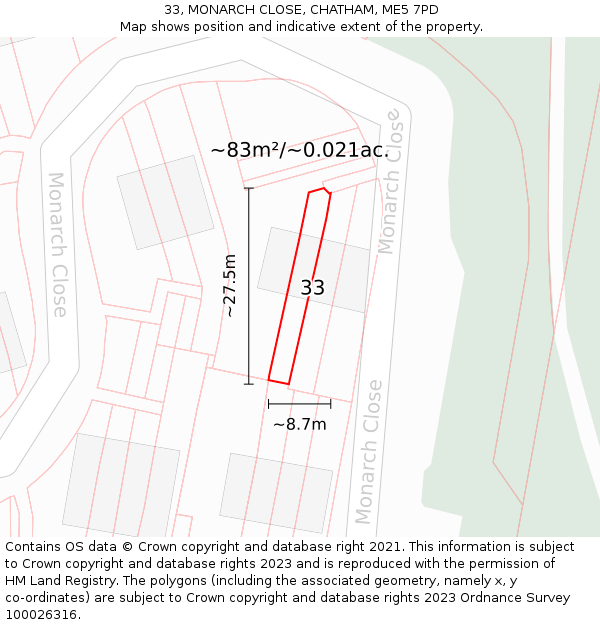 33, MONARCH CLOSE, CHATHAM, ME5 7PD: Plot and title map