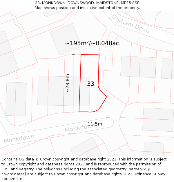 33, MONKDOWN, DOWNSWOOD, MAIDSTONE, ME15 8SP: Plot and title map