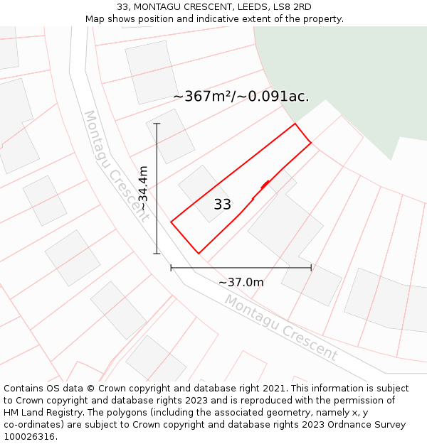 33, MONTAGU CRESCENT, LEEDS, LS8 2RD: Plot and title map