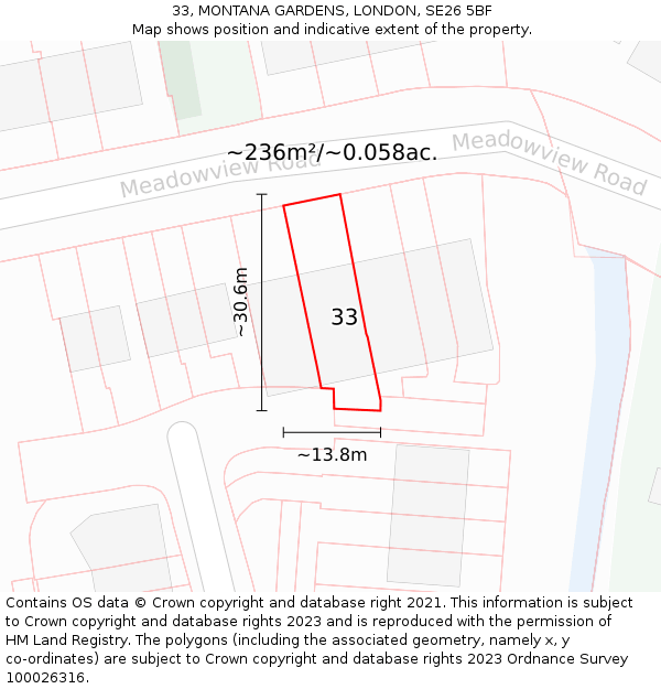 33, MONTANA GARDENS, LONDON, SE26 5BF: Plot and title map