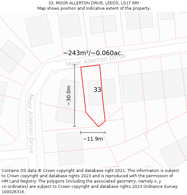 33, MOOR ALLERTON DRIVE, LEEDS, LS17 6RY: Plot and title map