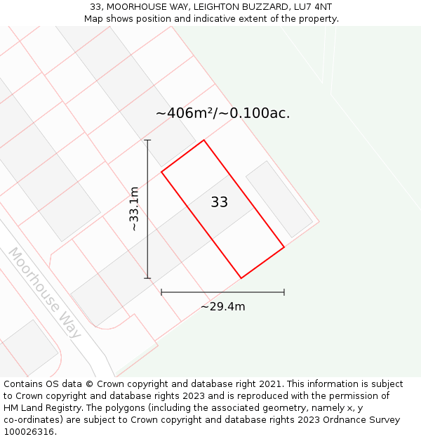 33, MOORHOUSE WAY, LEIGHTON BUZZARD, LU7 4NT: Plot and title map