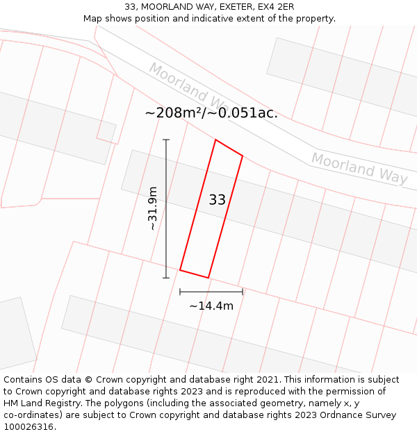 33, MOORLAND WAY, EXETER, EX4 2ER: Plot and title map