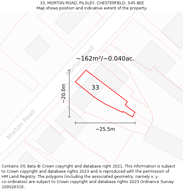 33, MORTON ROAD, PILSLEY, CHESTERFIELD, S45 8EE: Plot and title map
