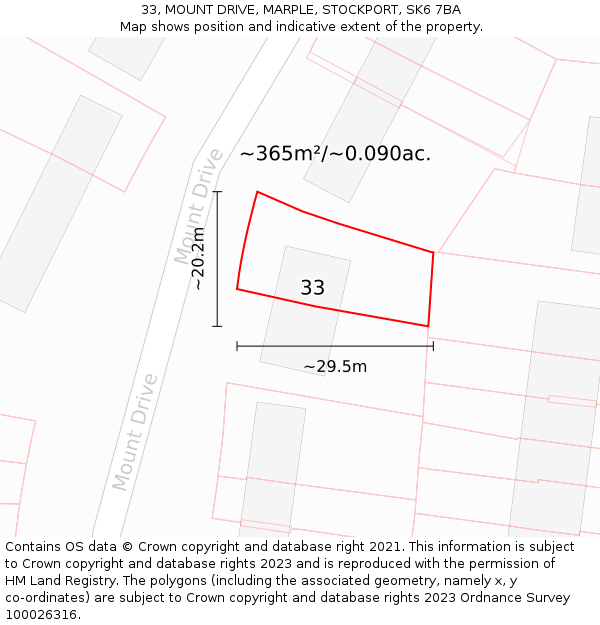33, MOUNT DRIVE, MARPLE, STOCKPORT, SK6 7BA: Plot and title map