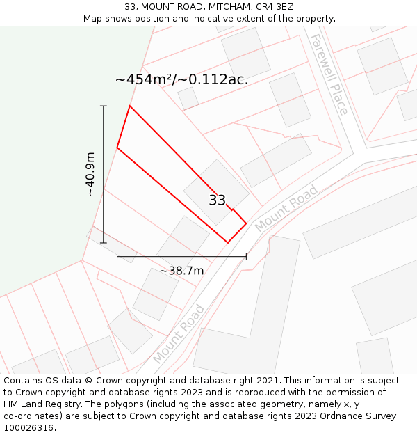 33, MOUNT ROAD, MITCHAM, CR4 3EZ: Plot and title map