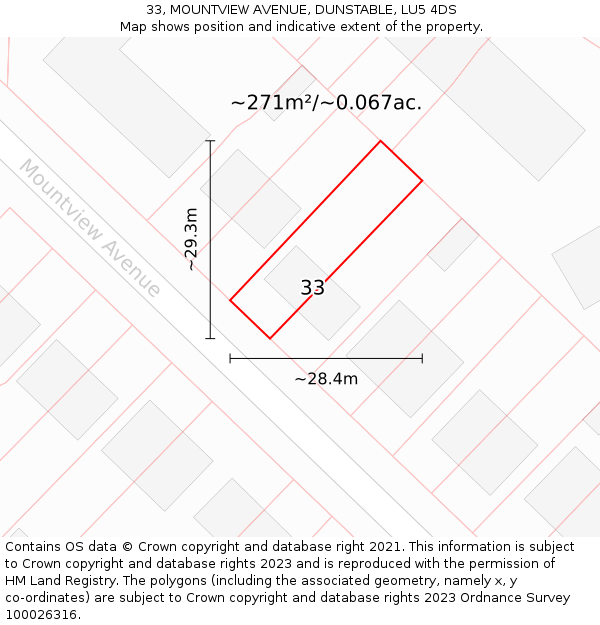 33, MOUNTVIEW AVENUE, DUNSTABLE, LU5 4DS: Plot and title map