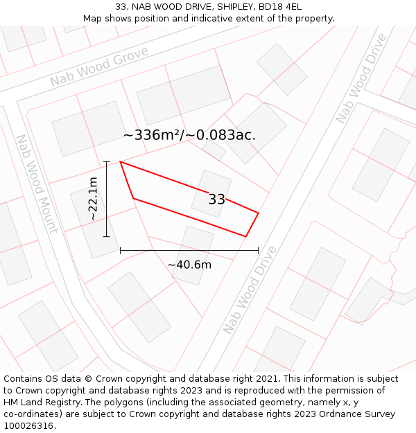 33, NAB WOOD DRIVE, SHIPLEY, BD18 4EL: Plot and title map