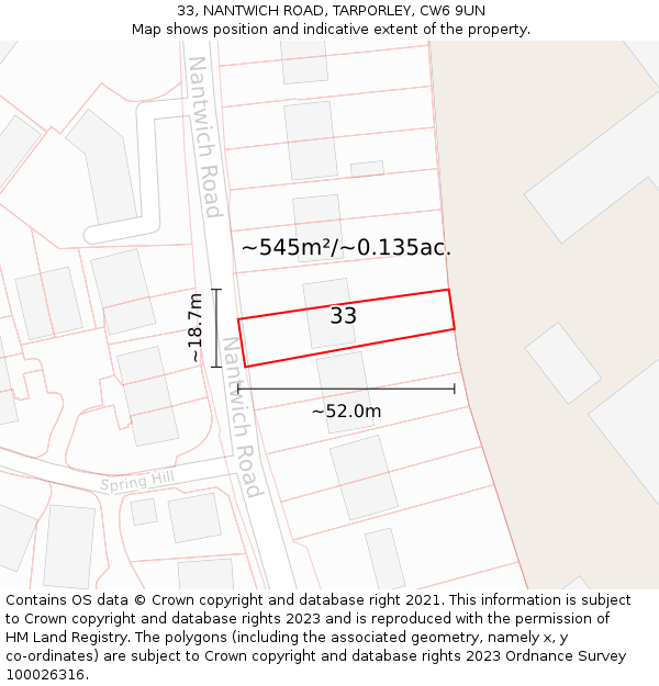 33, NANTWICH ROAD, TARPORLEY, CW6 9UN: Plot and title map