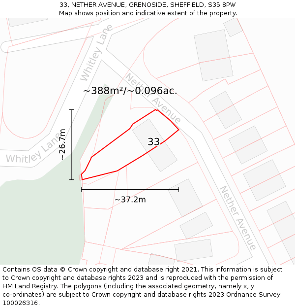 33, NETHER AVENUE, GRENOSIDE, SHEFFIELD, S35 8PW: Plot and title map