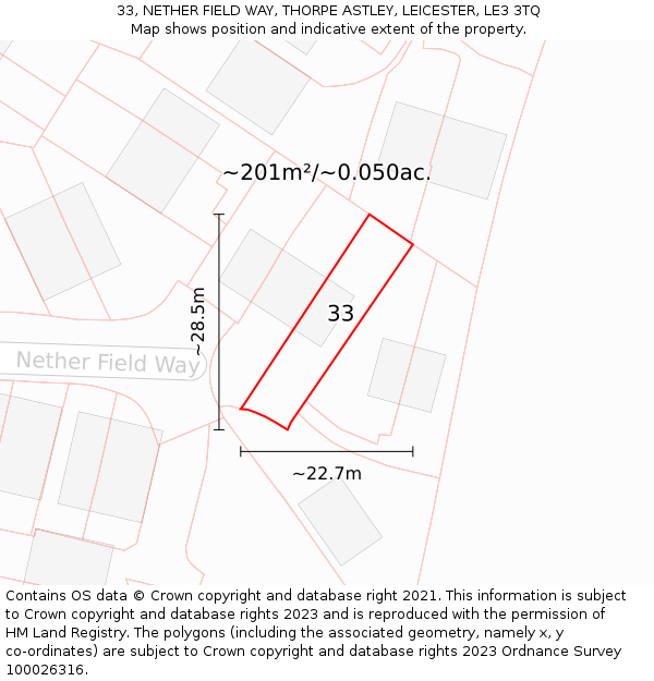 33, NETHER FIELD WAY, THORPE ASTLEY, LEICESTER, LE3 3TQ: Plot and title map