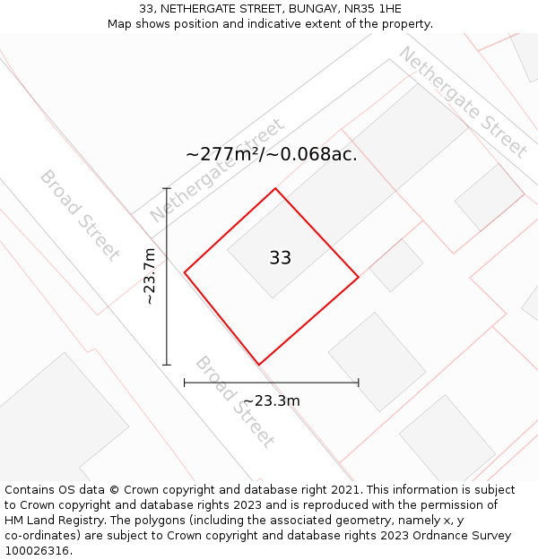 33, NETHERGATE STREET, BUNGAY, NR35 1HE: Plot and title map