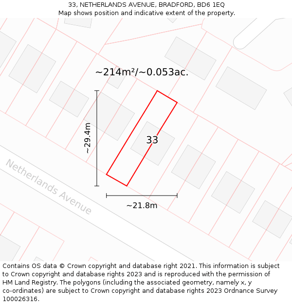 33, NETHERLANDS AVENUE, BRADFORD, BD6 1EQ: Plot and title map
