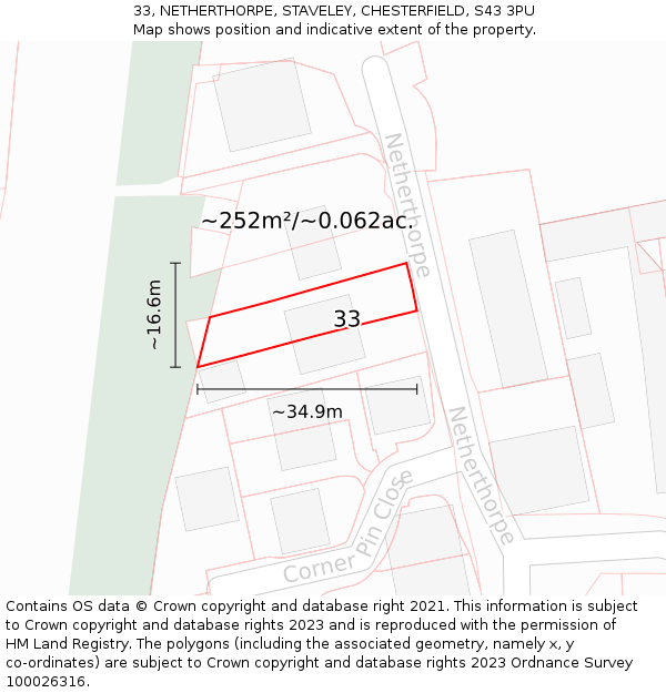 33, NETHERTHORPE, STAVELEY, CHESTERFIELD, S43 3PU: Plot and title map