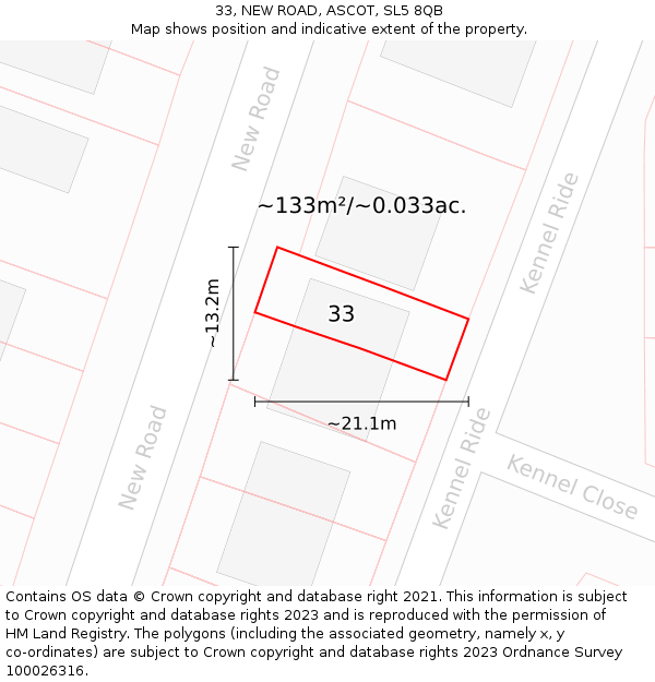 33, NEW ROAD, ASCOT, SL5 8QB: Plot and title map
