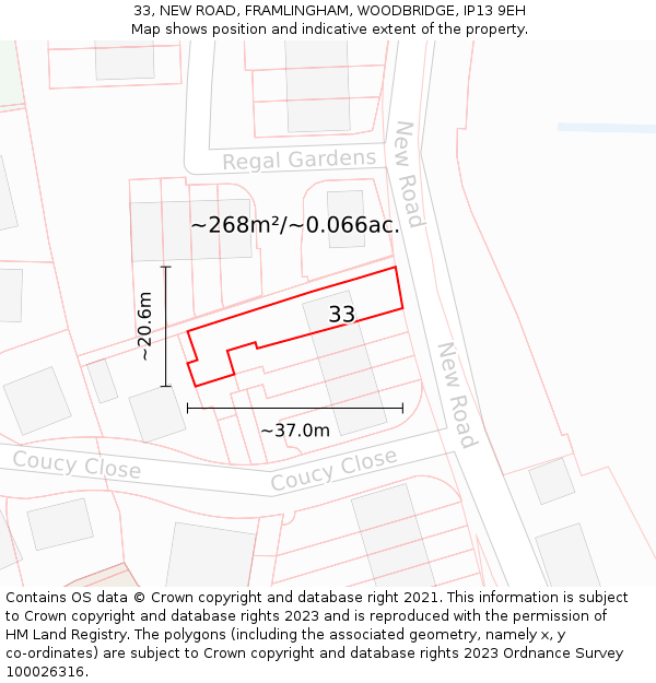 33, NEW ROAD, FRAMLINGHAM, WOODBRIDGE, IP13 9EH: Plot and title map