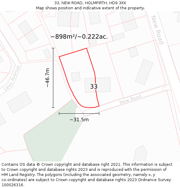 33, NEW ROAD, HOLMFIRTH, HD9 3XX: Plot and title map