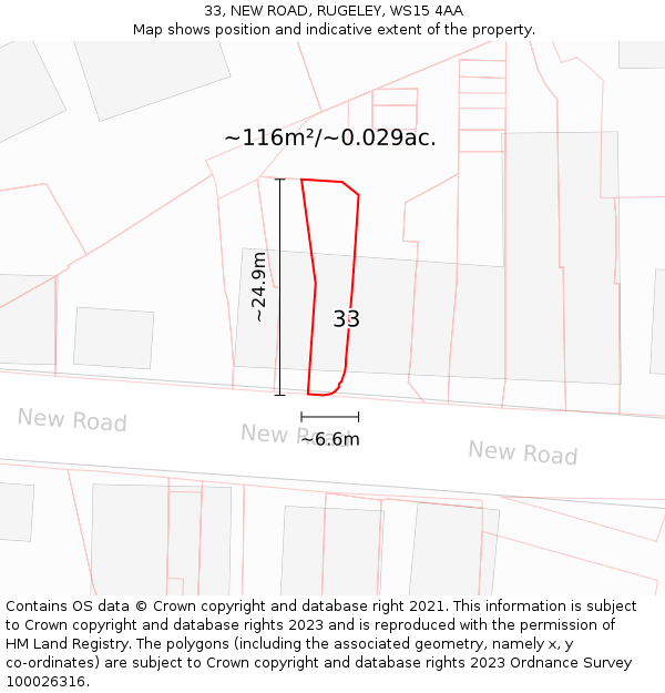 33, NEW ROAD, RUGELEY, WS15 4AA: Plot and title map