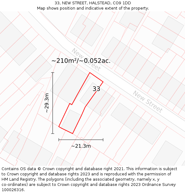 33, NEW STREET, HALSTEAD, CO9 1DD: Plot and title map