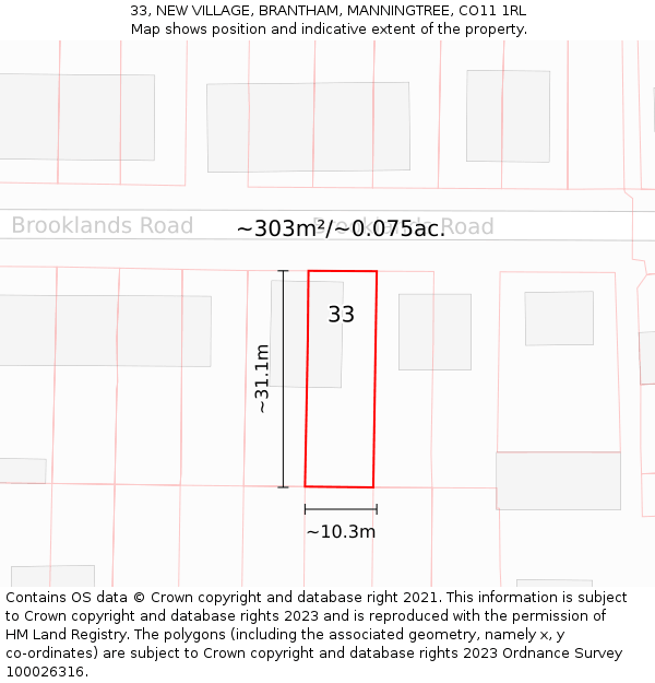 33, NEW VILLAGE, BRANTHAM, MANNINGTREE, CO11 1RL: Plot and title map