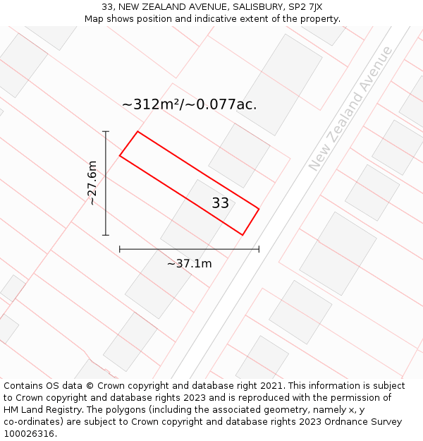 33, NEW ZEALAND AVENUE, SALISBURY, SP2 7JX: Plot and title map