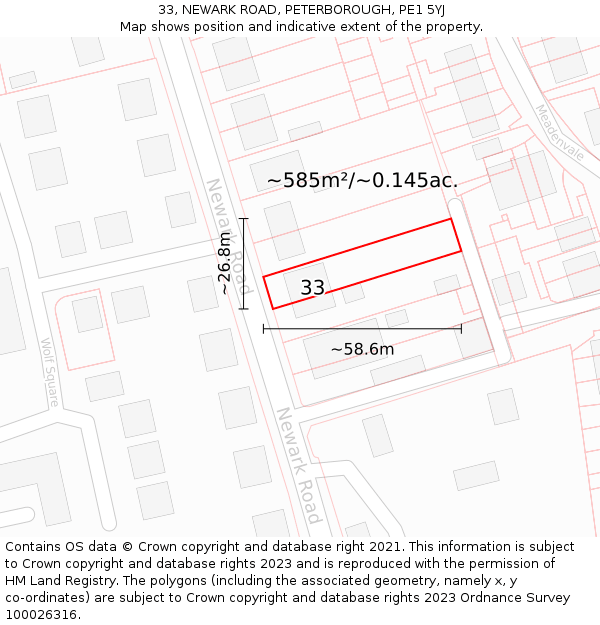 33, NEWARK ROAD, PETERBOROUGH, PE1 5YJ: Plot and title map