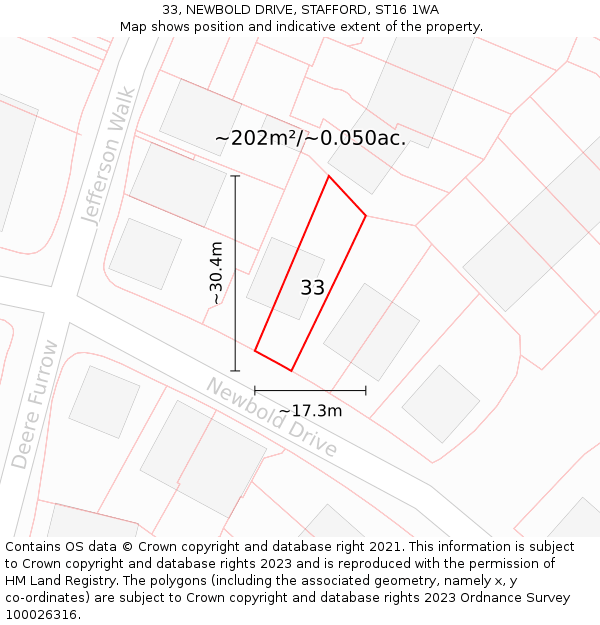 33, NEWBOLD DRIVE, STAFFORD, ST16 1WA: Plot and title map