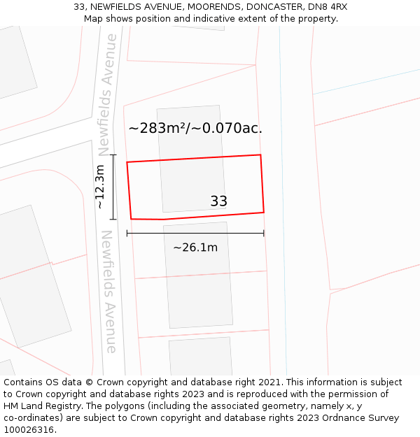 33, NEWFIELDS AVENUE, MOORENDS, DONCASTER, DN8 4RX: Plot and title map