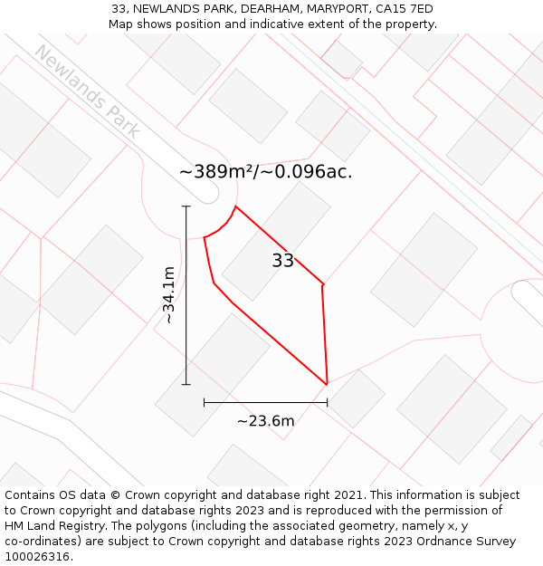33, NEWLANDS PARK, DEARHAM, MARYPORT, CA15 7ED: Plot and title map