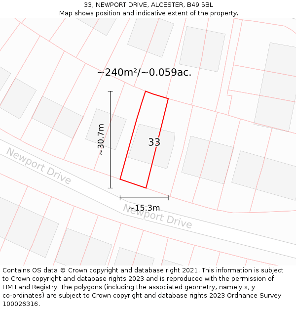 33, NEWPORT DRIVE, ALCESTER, B49 5BL: Plot and title map