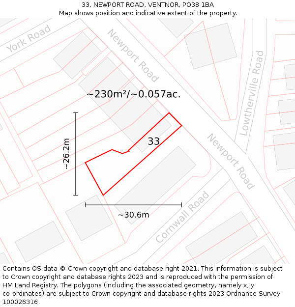 33, NEWPORT ROAD, VENTNOR, PO38 1BA: Plot and title map