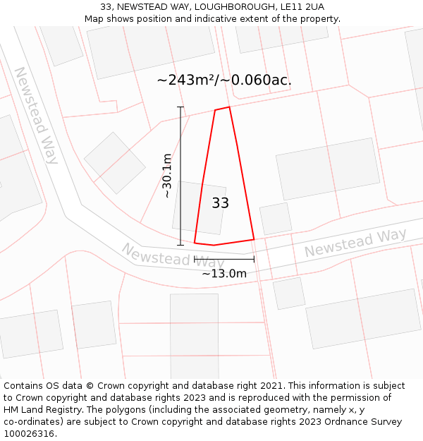 33, NEWSTEAD WAY, LOUGHBOROUGH, LE11 2UA: Plot and title map
