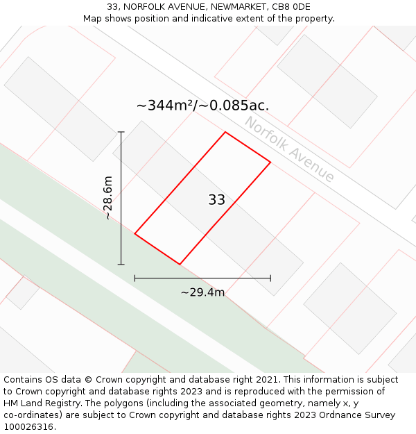 33, NORFOLK AVENUE, NEWMARKET, CB8 0DE: Plot and title map