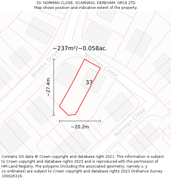 33, NORMAN CLOSE, SCARNING, DEREHAM, NR19 2TD: Plot and title map