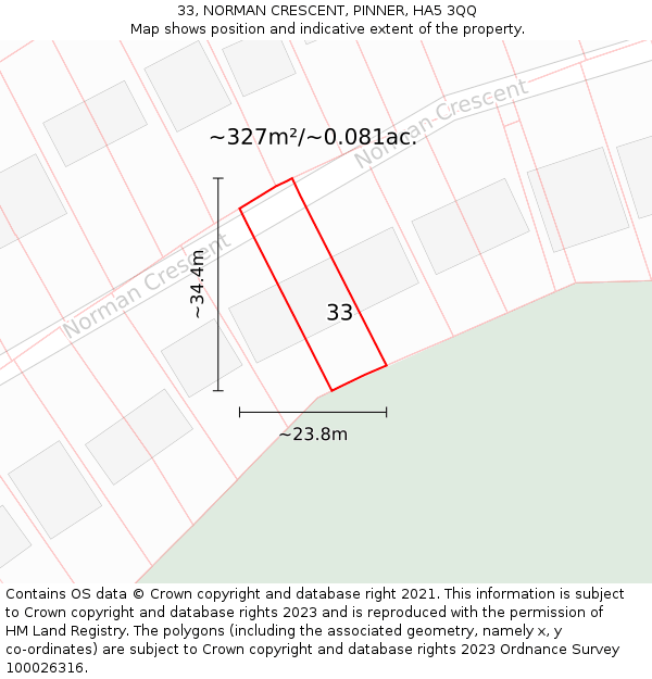 33, NORMAN CRESCENT, PINNER, HA5 3QQ: Plot and title map