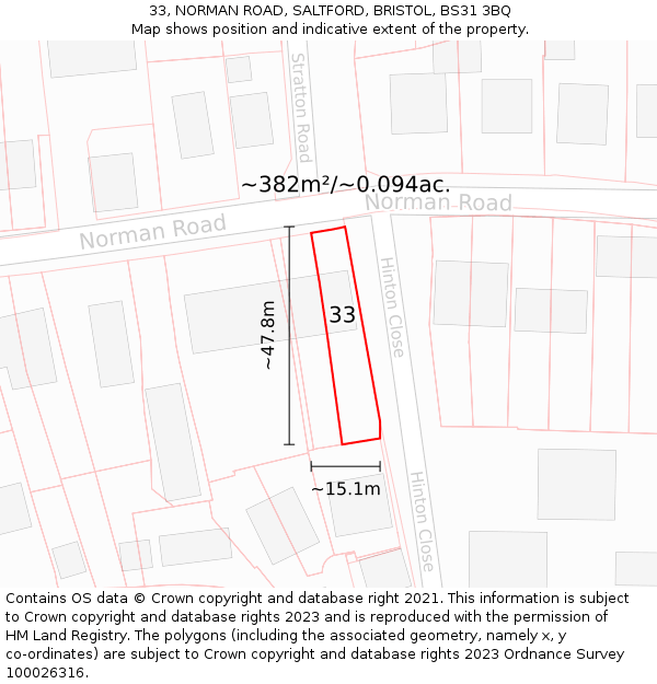 33, NORMAN ROAD, SALTFORD, BRISTOL, BS31 3BQ: Plot and title map
