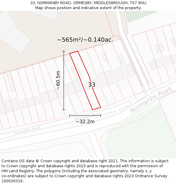 33, NORMANBY ROAD, ORMESBY, MIDDLESBROUGH, TS7 9NU: Plot and title map