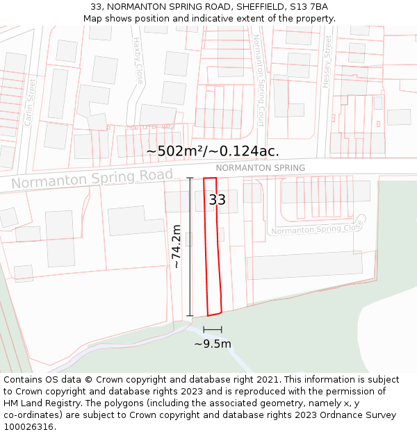 33, NORMANTON SPRING ROAD, SHEFFIELD, S13 7BA: Plot and title map