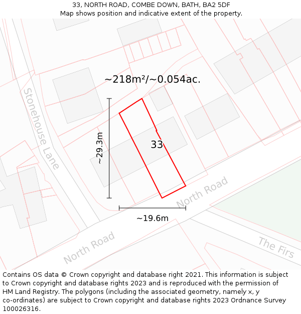 33, NORTH ROAD, COMBE DOWN, BATH, BA2 5DF: Plot and title map
