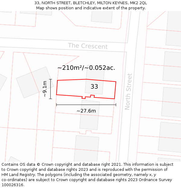 33, NORTH STREET, BLETCHLEY, MILTON KEYNES, MK2 2QL: Plot and title map