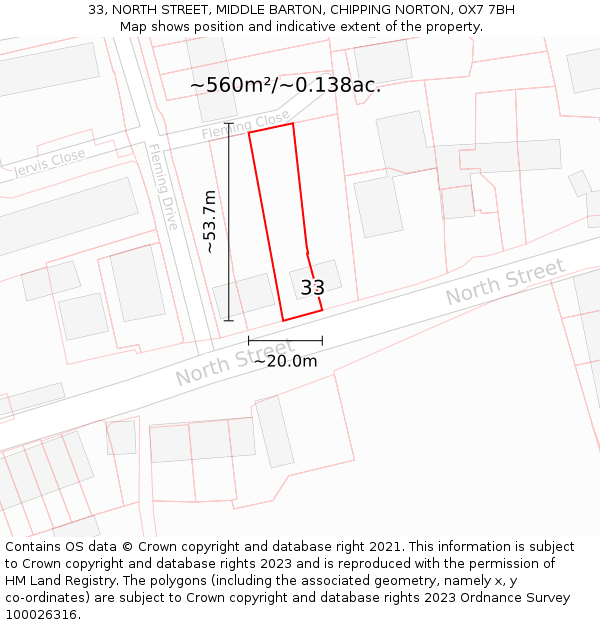 33, NORTH STREET, MIDDLE BARTON, CHIPPING NORTON, OX7 7BH: Plot and title map