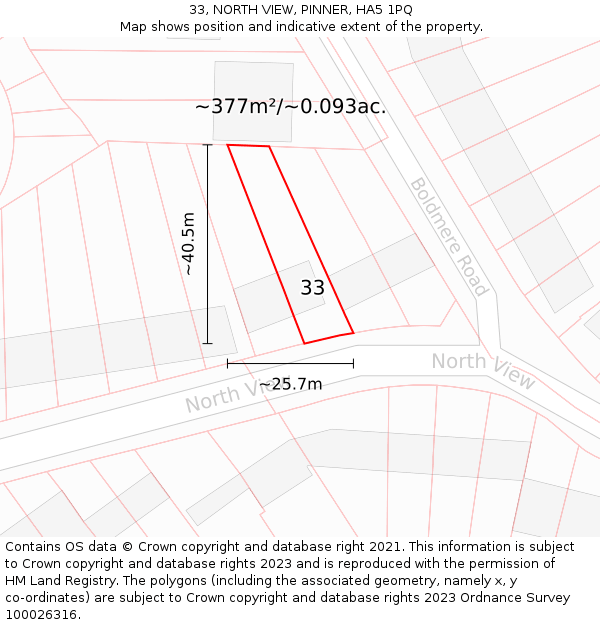 33, NORTH VIEW, PINNER, HA5 1PQ: Plot and title map