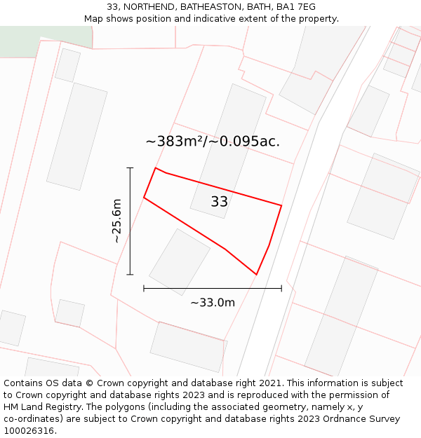 33, NORTHEND, BATHEASTON, BATH, BA1 7EG: Plot and title map