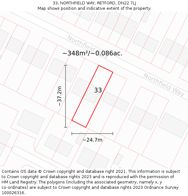 33, NORTHFIELD WAY, RETFORD, DN22 7LJ: Plot and title map