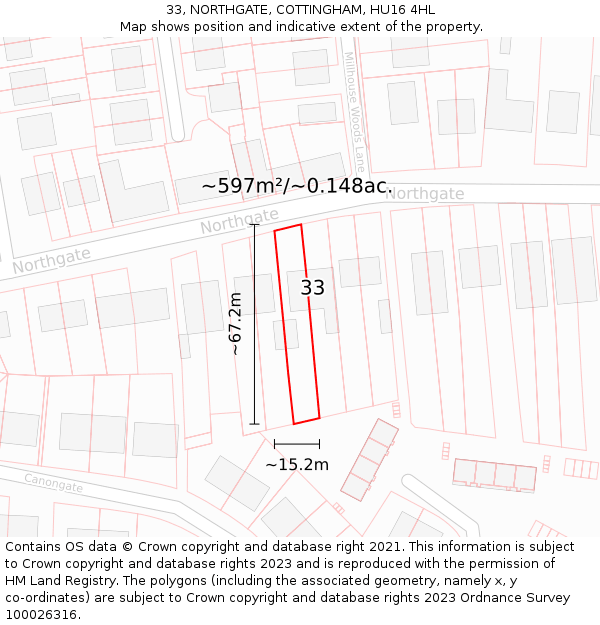 33, NORTHGATE, COTTINGHAM, HU16 4HL: Plot and title map