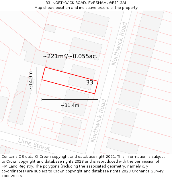 33, NORTHWICK ROAD, EVESHAM, WR11 3AL: Plot and title map