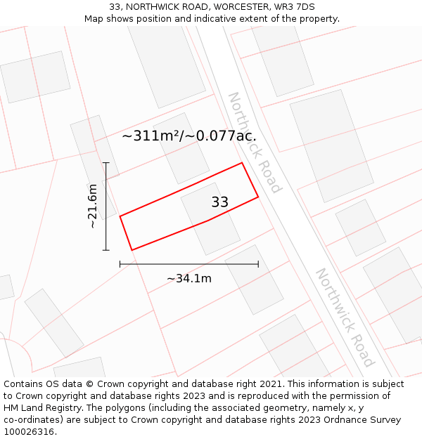 33, NORTHWICK ROAD, WORCESTER, WR3 7DS: Plot and title map